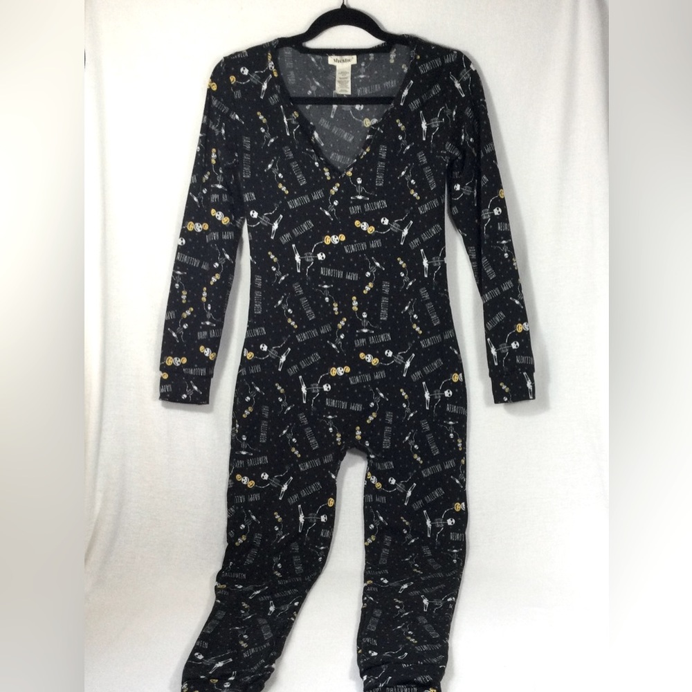 Shosho One-Piece Pajama Sleepwear Stretch Halloween Pumpkins Skeletons Womens S